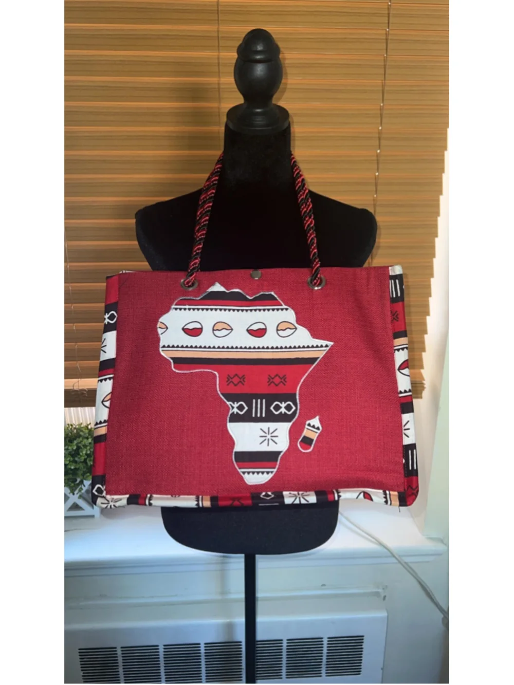 Red Jute Tote Bag | Afrocentric African Print Market, Ethnic Shoulder Tote